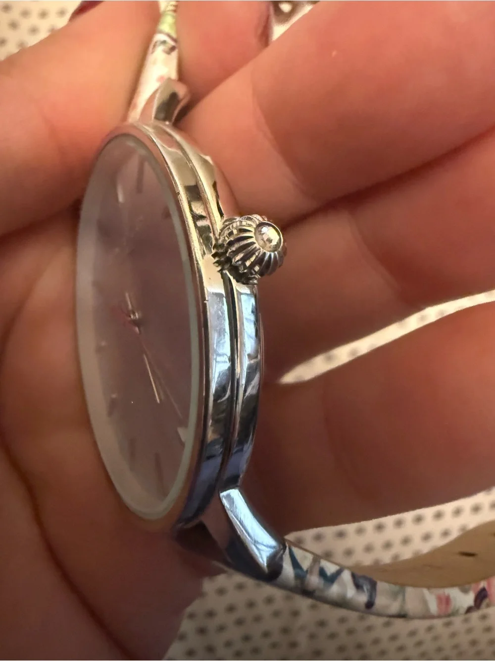 Ted Baker Silver Dial Watch with White Floral Strap